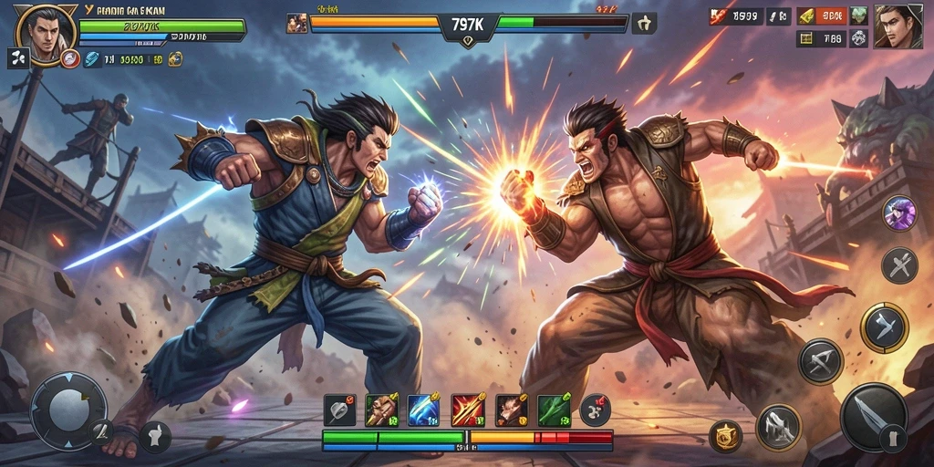 Tampilan gameplay 797K menampilkan pertarungan yang intens dan dinamis.