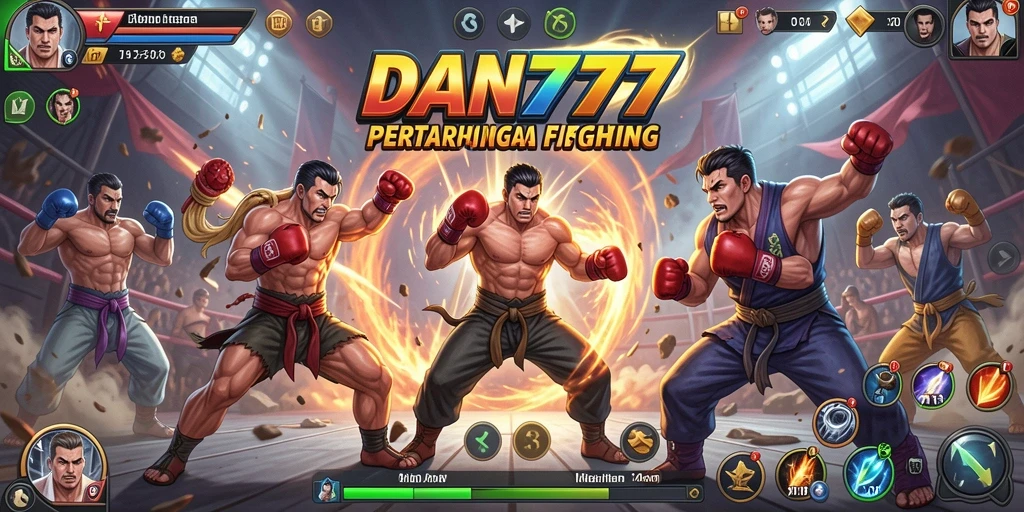 Tampilan screenshot menunjukkan pertarungan seru di arena Fighting.