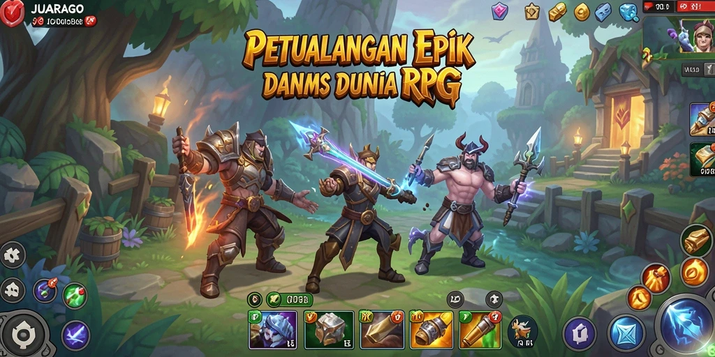 Screenshot utama JUARAGO menampilkan aksi pertempuran RPG yang mendebarkan.