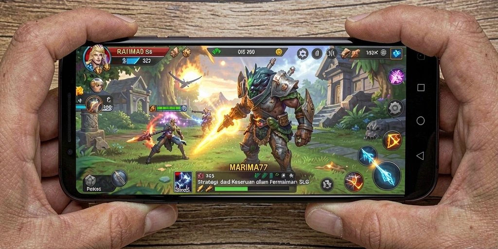 Screenshot MARIMA77 menampilkan momen seru dalam pertarungan strategi.