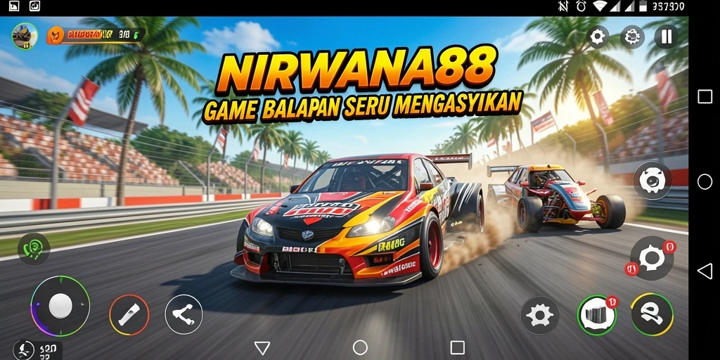 Screenshot gameplay <strong>NIRWANA88</strong> menampilkan aksi balap yang mendebarkan.