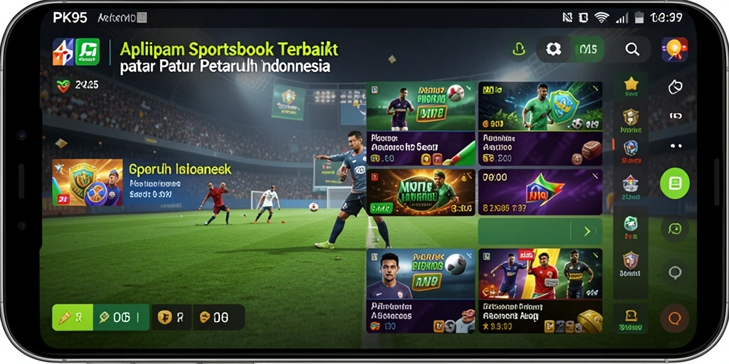 Screenshot utama PK95 menampilkan antarmuka Sportsbook yang dinamis dan interaktif.