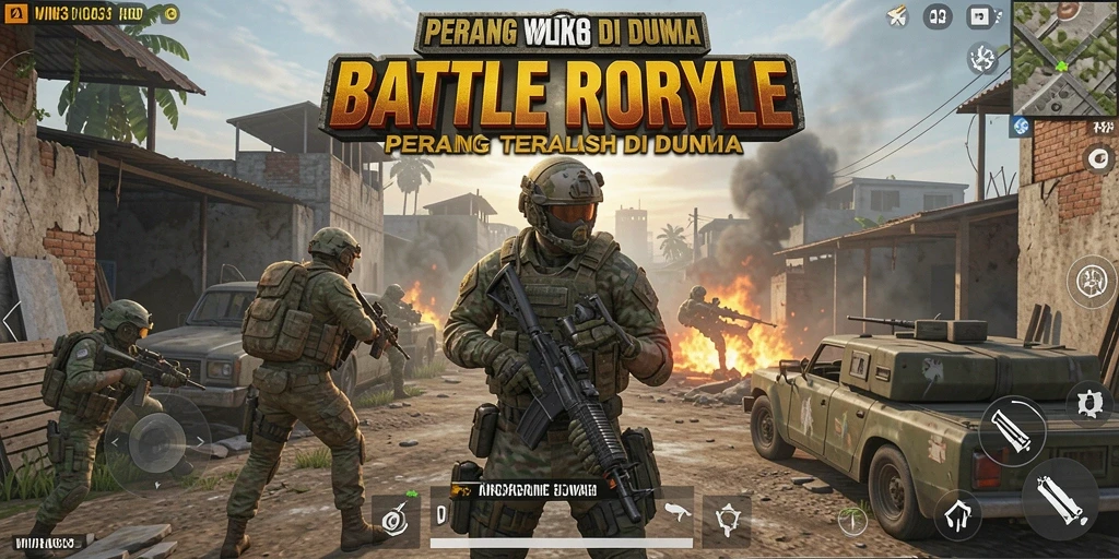 Screenshot gameplay WIN33 menampilkan aksi pertempuran seru dalam Battle Royale.